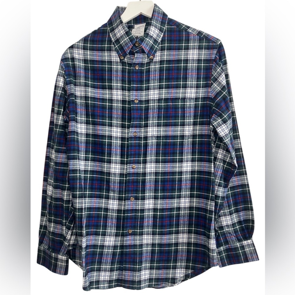 EUC Brooks Brothers Men’s Regent Fit Shirt M Green Tartan Plaid Flannel Twill
